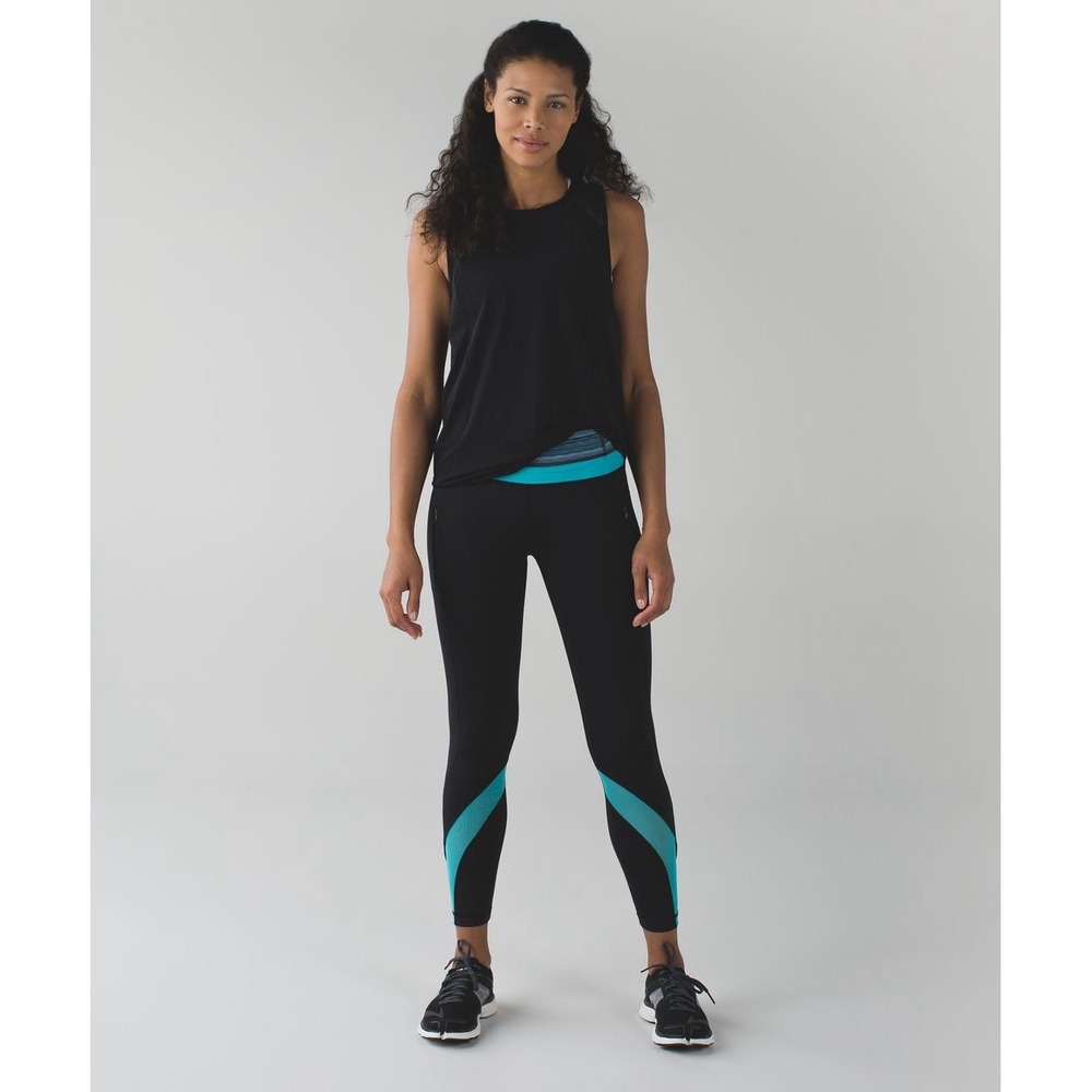 Lululemon Inspire Tight II Mesh Leggings Black Peacock Blue Size 6